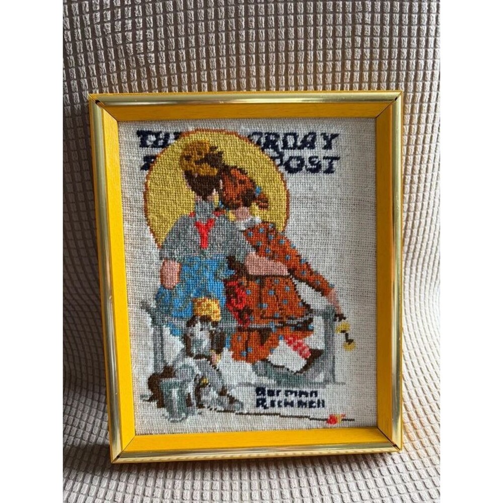 Vintage Norman Rockwell Counted Cross Stitch Framed Saturday Evening Post